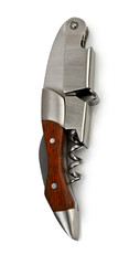 Modern metal corkscrew on a white background