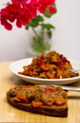 Black bread and vegetable paste