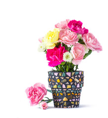 Carnation in mosaic flower pot 