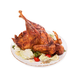 Baked chicken on white background