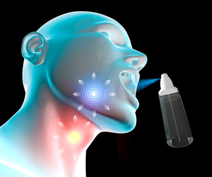 Mal di gola infiammazione dolore, spray nebulizzatore