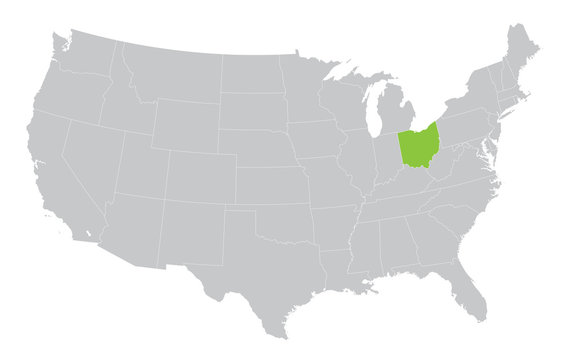 USA map with the indication of the State of Ohio
