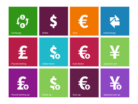 Exchange Rate icons on color background.