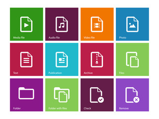 Fototapeta na wymiar Set of Files icons on color background.