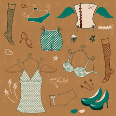 Fototapeta premium Vector woman clothes set