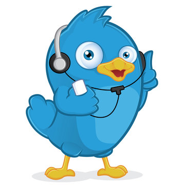 blue bird wearing headphones giving thumbs up clip art preview