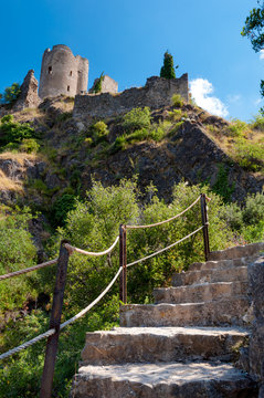 Stairs leating to Quertinheux tower at Lastours