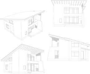 Frame house. Four angle. Vector format