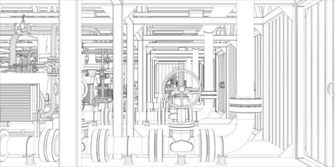 Industrial equipment. Wire-frame 3d render. Vector format