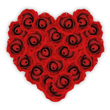Heart made from 21 Red Roses isolated on white 