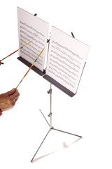 Naklejka premium music stand with sheets and director