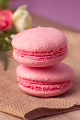 Pink macaroon with raspberry
