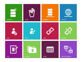 Database icons on color background.