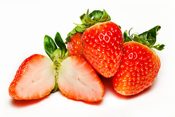 Strawberries being sliced.