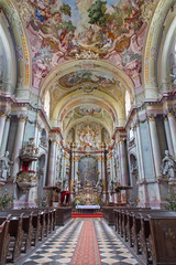 Fototapeta na wymiar Jasov - Main nave of baroque church in Premonstratesian cloister