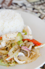  stir fried squid and  rice