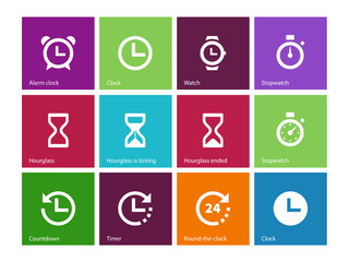Time and Clock icons on color background.
