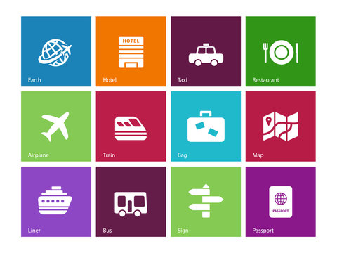 Travel icons on color background.