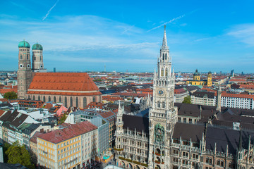 Naklejka na ściany i meble Aerial view of Munchen Marienplatz