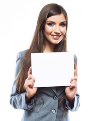 Naklejka premium Smile Business woman portrait with blank white board
