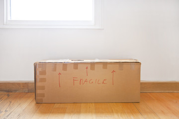 Cardboard box marked "fragile"