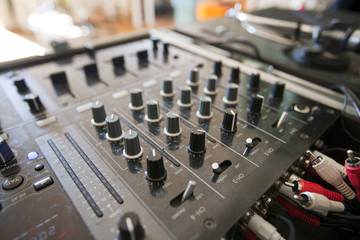 Close-up of DJ mixer