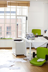 Close-up view of ransacked office