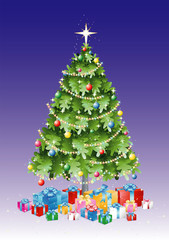 Christmas Tree with Decorations and Presents