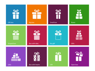 Gift box icons on color background.