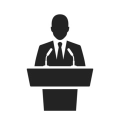 speaker black icon. orator speaking from tribune