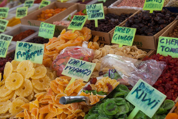 Dried fruits in the Turkish market in Fethiye