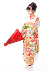 japanese kimono woman on white background