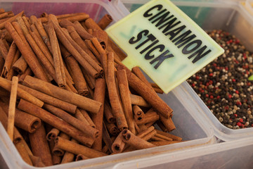 Cinnamon sticks in the market Fethiye