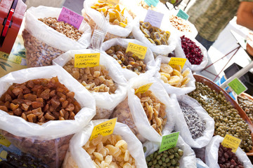 Variety of dried fruits on display in store