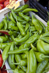 Close-up of green chili pepper in store
