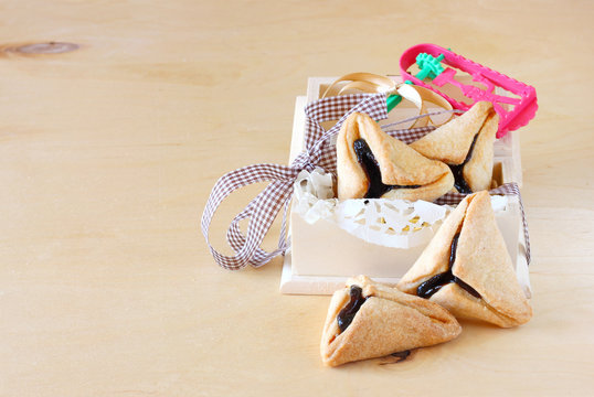 Hamantaschen cookies and Noisemaker for Purim celebration