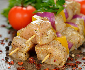 Raw chicken kebabs