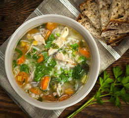 Chicken soup with rice and vegetables