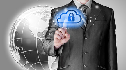 Secure Online Cloud Computing Concept with business man