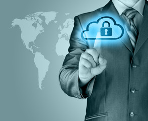 Secure Online Cloud Computing Concept with business man