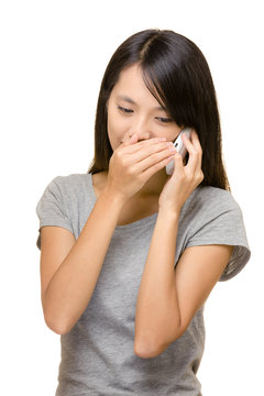 Asian Woman Talk To Phone Secretly