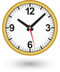 Gold clock icon, vector illustration