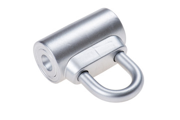 chrome metal padlock on white background