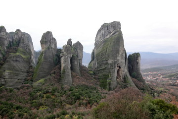rock formations at meteora in greece	