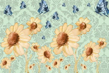 Color illustration of flowers in watercolor paintings