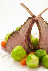 Lamb chops with brussel sprouts and carrots