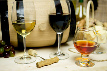 Red and white wine, brandy