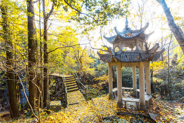 Autumn landscape with pavilion