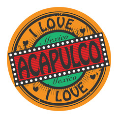 Grunge color stamp with text I Love Acapulco inside