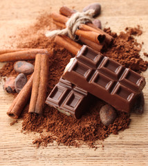 Composition of chocolate sweets, cocoa and  spices